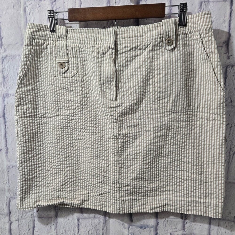 Sandro Seersucker‎ Striped Skirt Beige White Women's Size 16